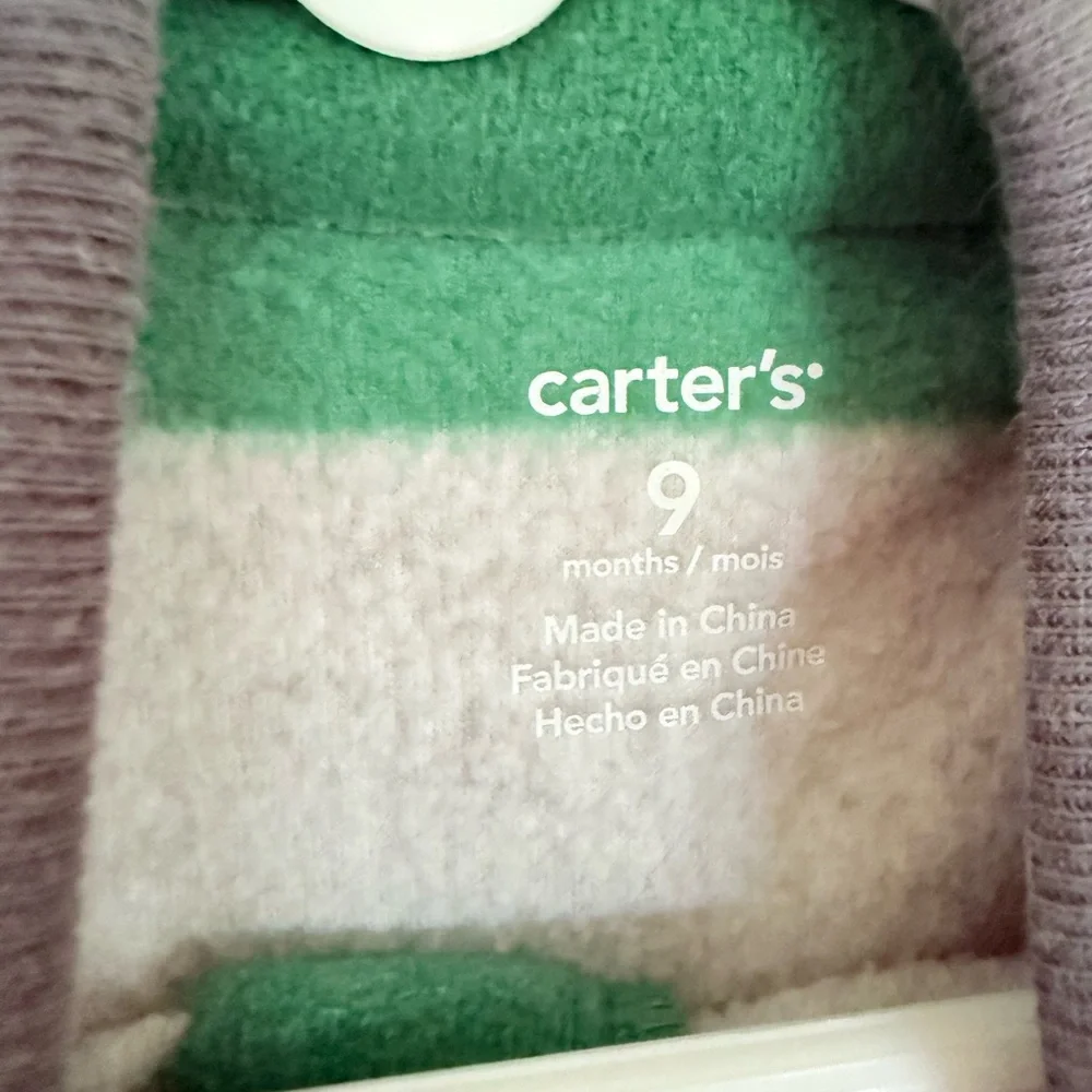 Carter's Green & Gray Cozy Fleece Pullover - Size 9 months